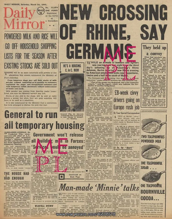 : Daily Mirror front page US forces on the Rhine : Daily Mirror front page US forces on the Rhine