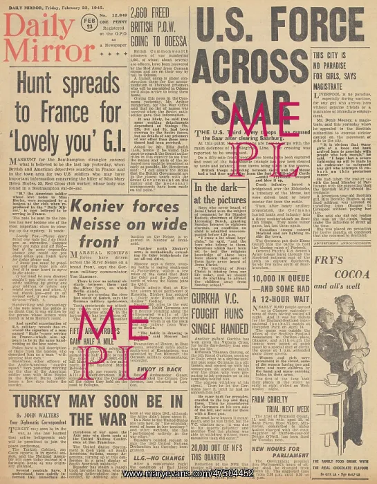 : Daily Mirror front page US forces at Saarburg : Daily Mirror front page US forces at Saarburg