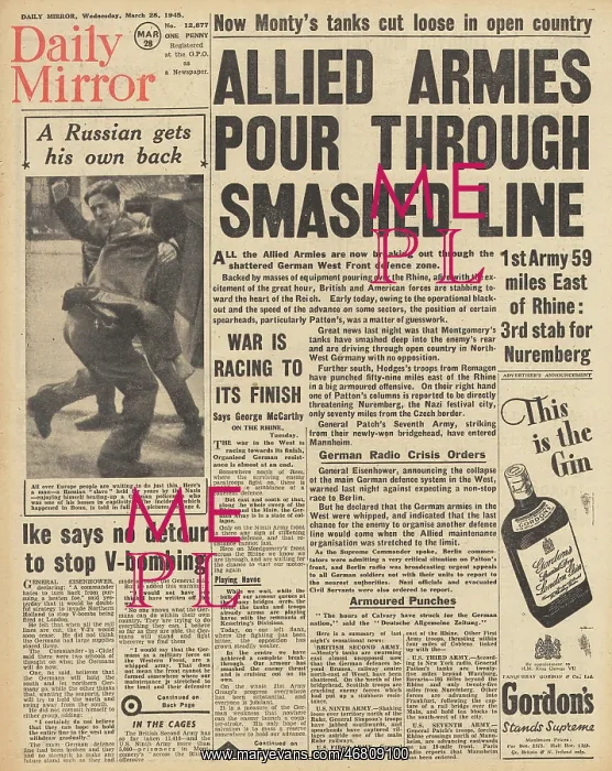 : Daily Mirror front page German defences collapse in the West : Daily Mirror front page German defences collapse in the West