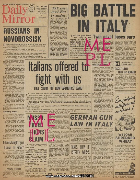 : Daily Mirror front page German forces rescue Mussolini : Daily Mirror front page German forces rescue Mussolini