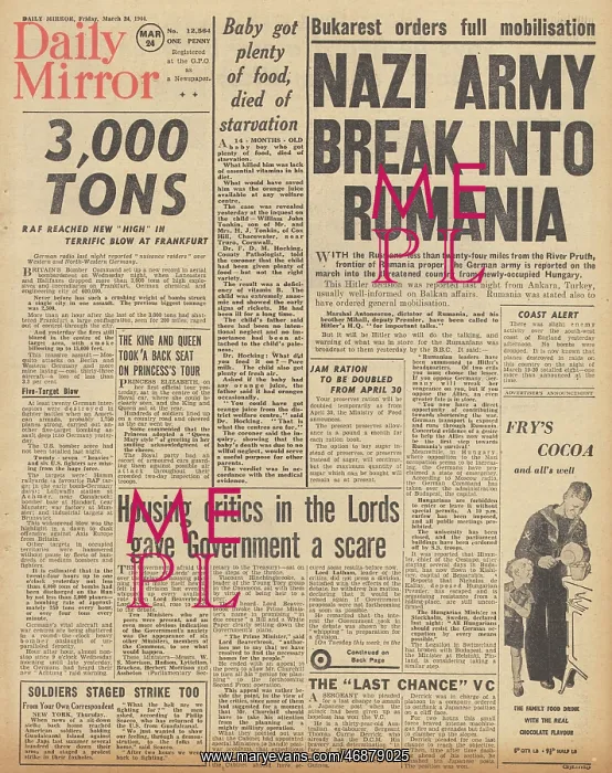 : Daily Mirror front page German forces in Romania : Daily Mirror front page German forces in Romania