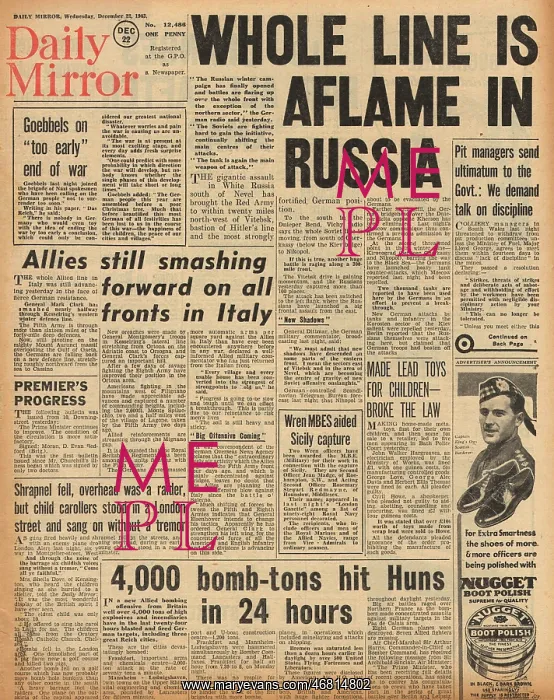 : Daily Mirror front page Heavy fighting on Eastern Front : Daily Mirror front page Heavy fighting on Eastern Front