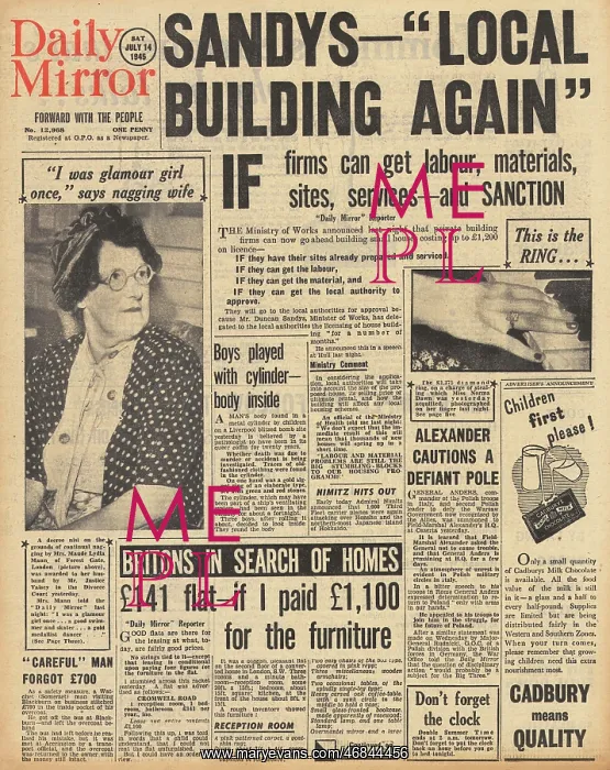 : Daily Mirror front page Housing shortage : Daily Mirror front page Housing shortage