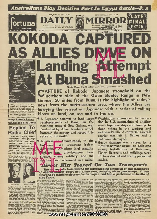 : Daily Mirror front page Kokoda captured : Daily Mirror front page Kokoda captured