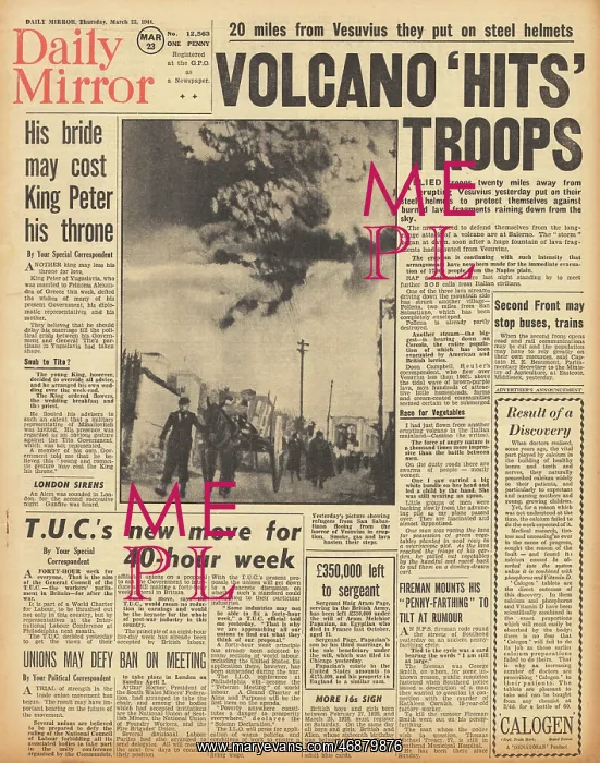 : Daily Mirror front page Mount Vesuvius erupts : Daily Mirror front page Mount Vesuvius erupts