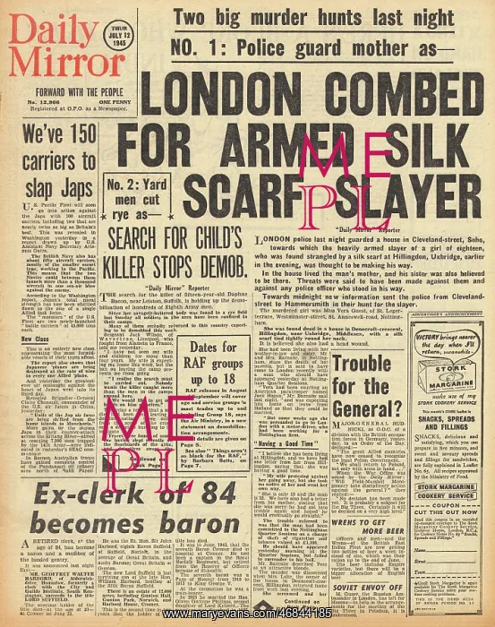 : Daily Mirror front page Murder of Vera Guest : Daily Mirror front page Murder of Vera Guest