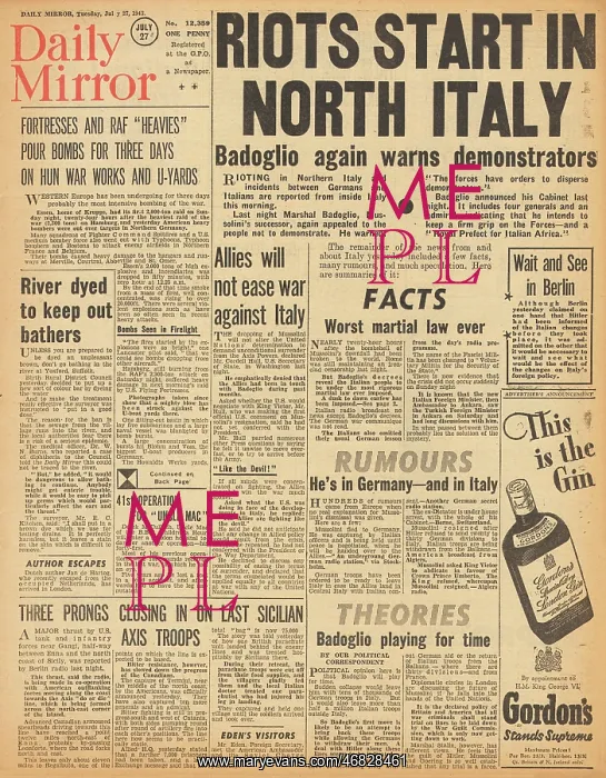 : Daily Mirror front page Mussolini dismissed : Daily Mirror front page Mussolini dismissed