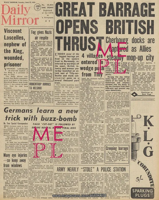 : Daily Mirror front page Navy bombards Normandy : Daily Mirror front page Navy bombards Normandy