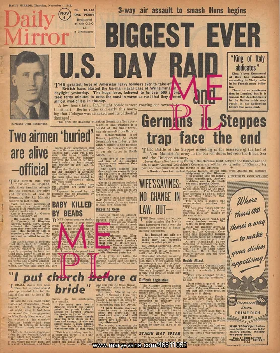 : Daily Mirror front page RAF bomb Berlin : Daily Mirror front page RAF bomb Berlin
