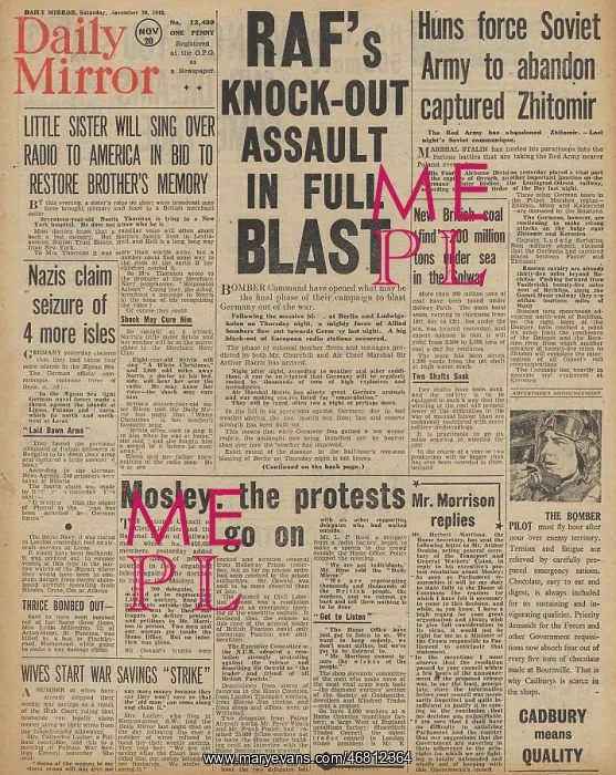 : Daily Mirror front page RAF bomb Berlin : Daily Mirror front page RAF bomb Berlin