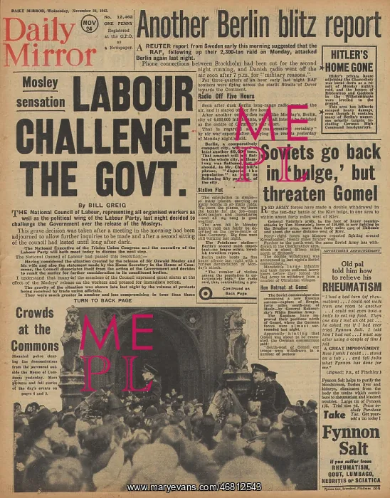 : Daily Mirror front page RAF bomb Berlin : Daily Mirror front page RAF bomb Berlin