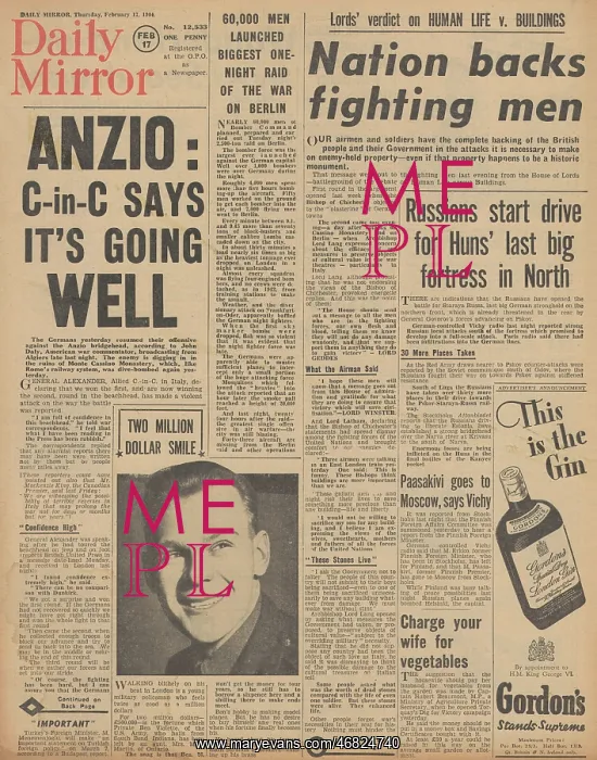 : Daily Mirror front page RAF bomb Berlin : Daily Mirror front page RAF bomb Berlin