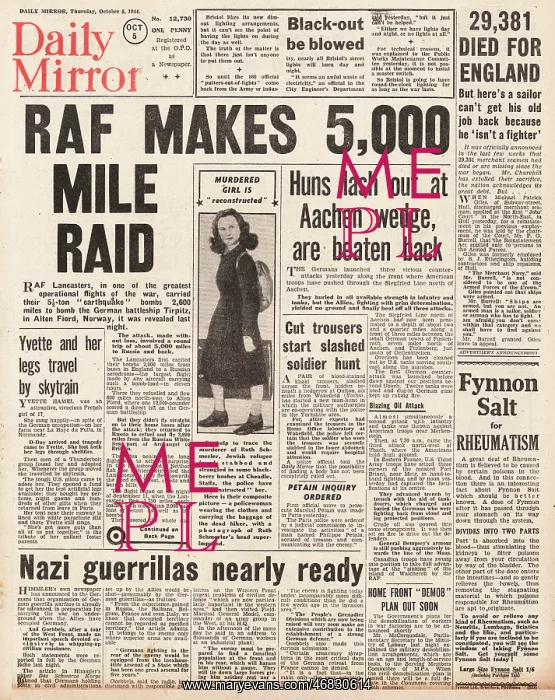 : Daily Mirror front page RAF bombing raid on Tirpitz : Daily Mirror front page RAF bombing raid on Tirpitz