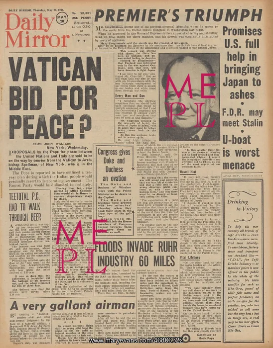 : Daily Mirror front page RAF Dambuster raids : Daily Mirror front page RAF Dambuster raids