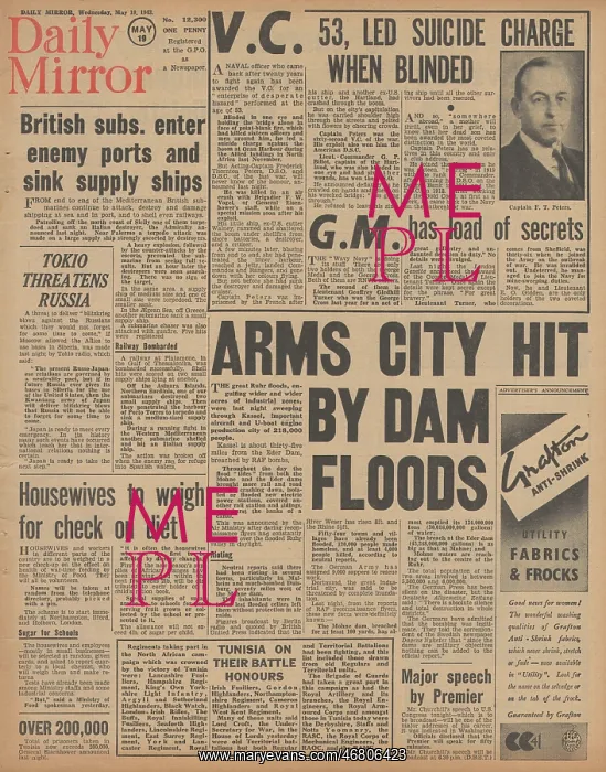 : Daily Mirror front page RAF Dambuster raids : Daily Mirror front page RAF Dambuster raids