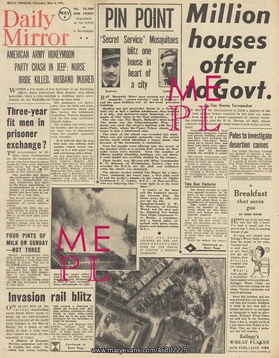 : Daily Mirror front page RAF Mosquito raid on The Hague : Daily Mirror front page RAF Mosquito raid on The Hague