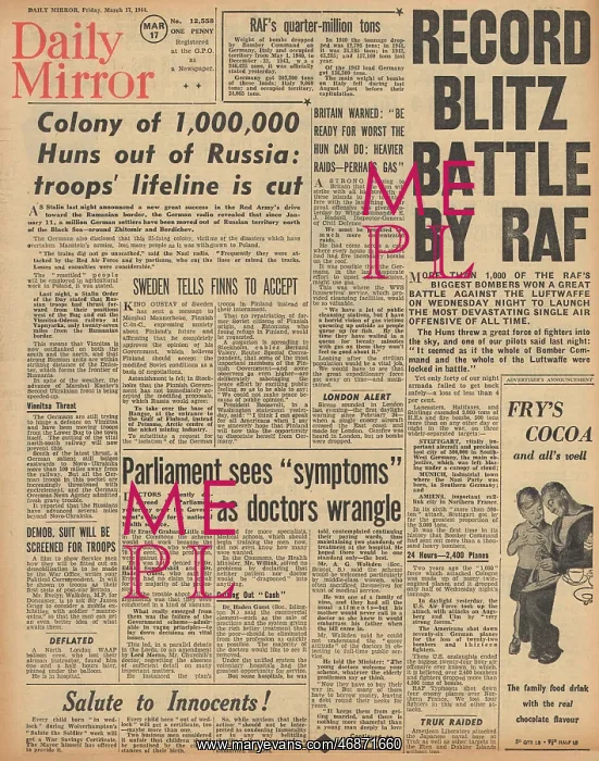 : Daily Mirror front page RAF raids on Germany : Daily Mirror front page RAF raids on Germany