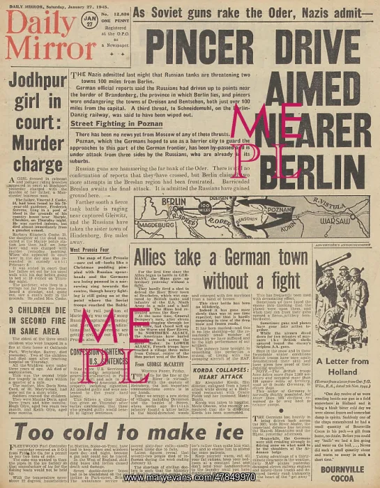 : Daily Mirror front page Red Army advance towards Berlin : Daily Mirror front page Red Army advance towards Berlin