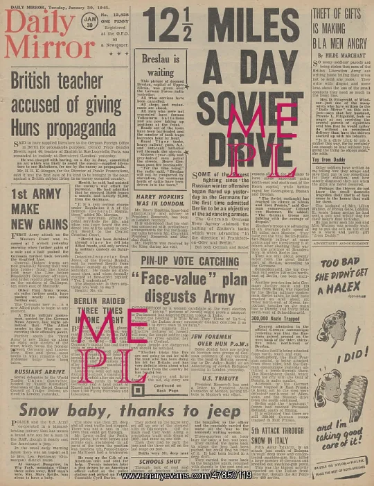 : Daily Mirror front page Red Army advance on Berlin : Daily Mirror front page Red Army advance on Berlin