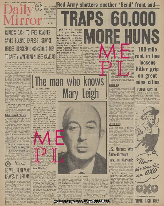  : Daily Mirror front page Red Army advance on Dnieper Bend