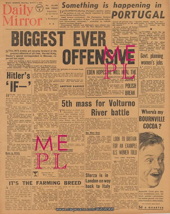: Daily Mirror front page Red Army advance on Eastern Front : Daily Mirror front page Red Army advance on Eastern Front