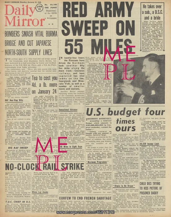 : Daily Mirror front page Red Army advance on Eastern Front : Daily Mirror front page Red Army advance on Eastern Front