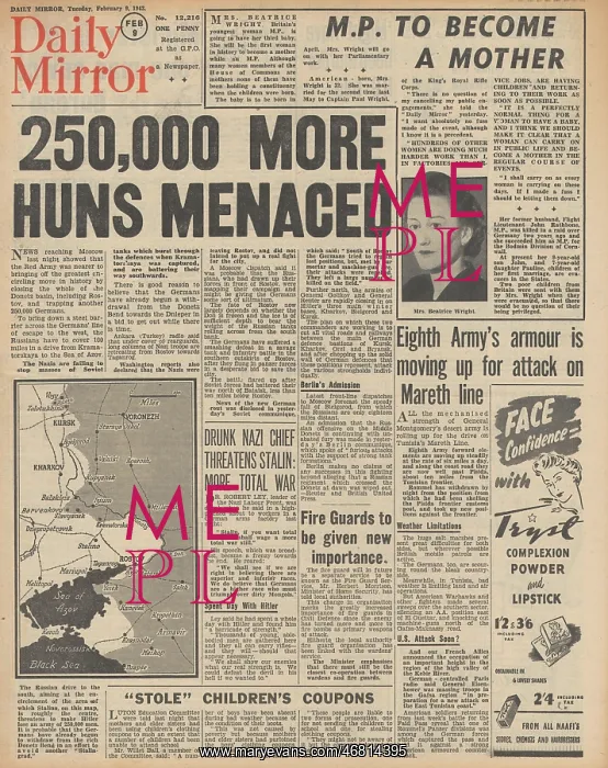 : Daily Mirror front page Red Army advance on Eastern Front : Daily Mirror front page Red Army advance on Eastern Front