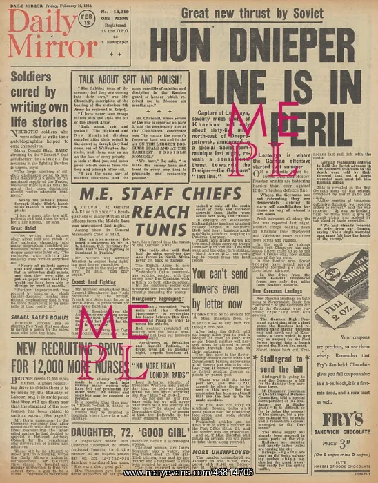 : Daily Mirror front page Red Army advance on Eastern Front : Daily Mirror front page Red Army advance on Eastern Front