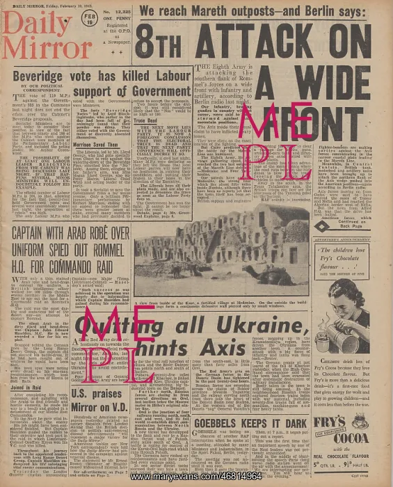 : Daily Mirror front page Red Army advance on Eastern Front : Daily Mirror front page Red Army advance on Eastern Front