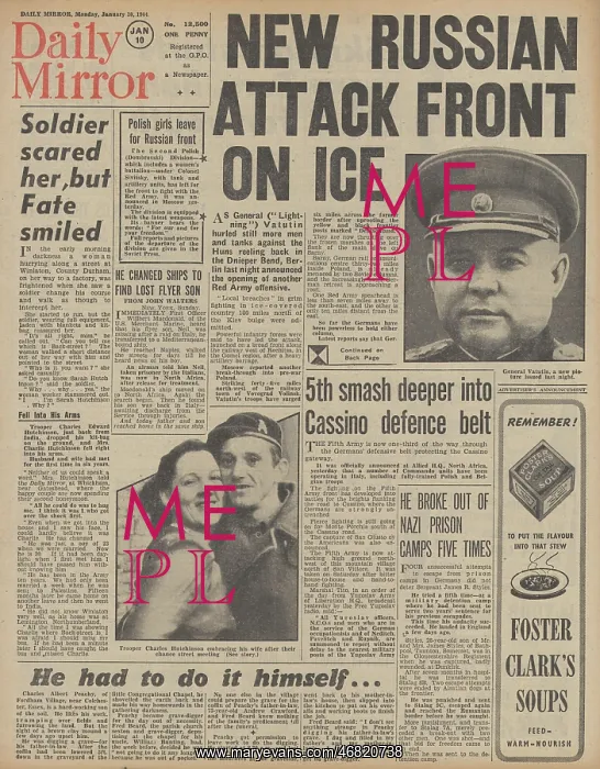  : Daily Mirror front page Red Army advance on Eastern Front
