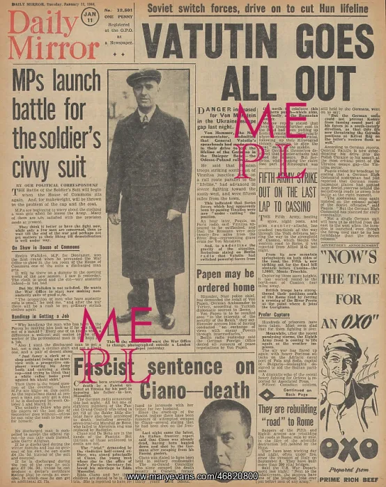 : Daily Mirror front page Red Army advance on Eastern Front : Daily Mirror front page Red Army advance on Eastern Front