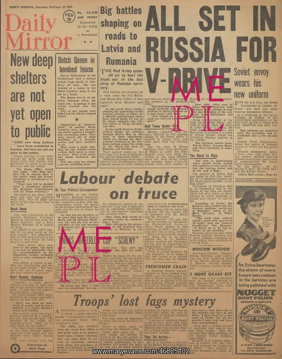 : Daily Mirror front page Red Army advance on Eastern Front : Daily Mirror front page Red Army advance on Eastern Front