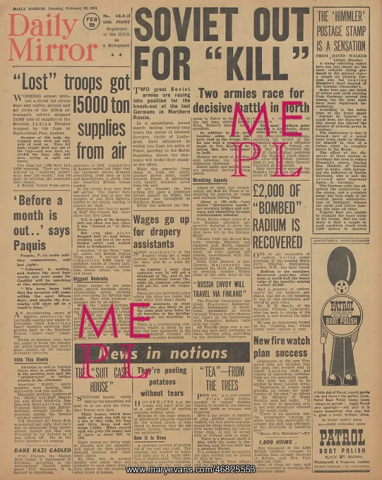 : Daily Mirror front page Red Army advance on Eastern Front : Daily Mirror front page Red Army advance on Eastern Front