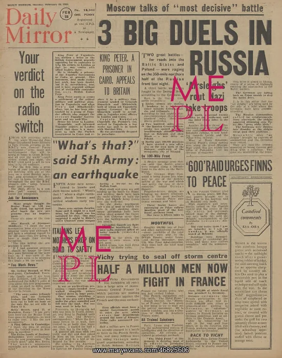 : Daily Mirror front page Red Army advance on Eastern Front : Daily Mirror front page Red Army advance on Eastern Front