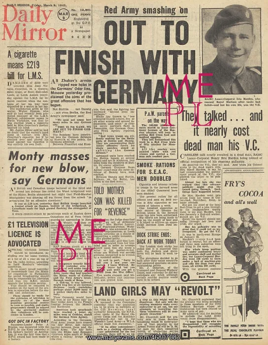 : Daily Mirror front page Red Army advance in Germany : Daily Mirror front page Red Army advance in Germany