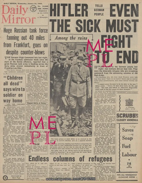 : Daily Mirror front page Red Army advance into Germany : Daily Mirror front page Red Army advance into Germany