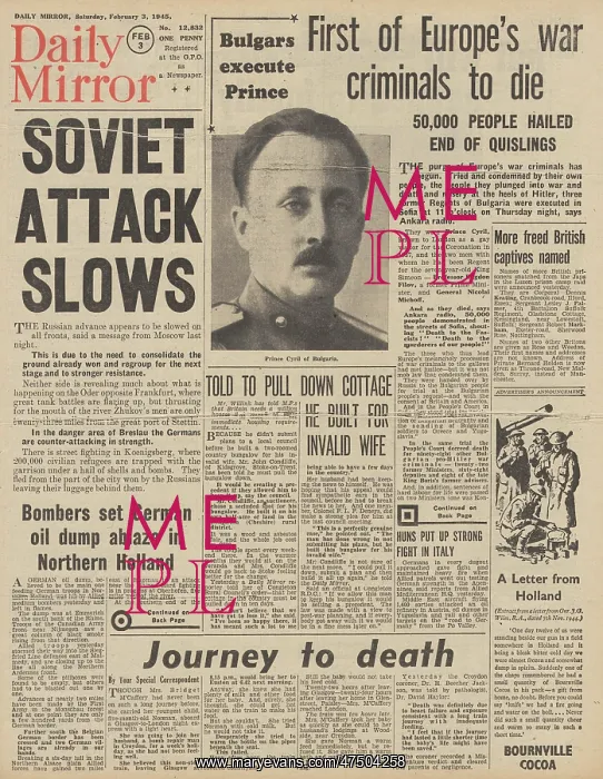 : Daily Mirror front page Red Army advance on Oder : Daily Mirror front page Red Army advance on Oder