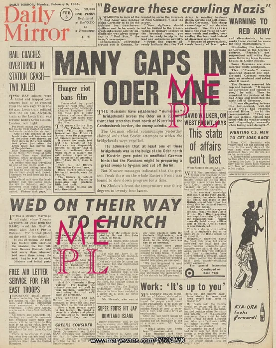 : Daily Mirror front page Red Army advance over the Oder : Daily Mirror front page Red Army advance over the Oder