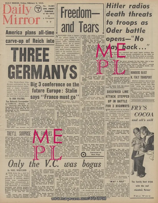 : Daily Mirror front page Red Army advance on Oder : Daily Mirror front page Red Army advance on Oder