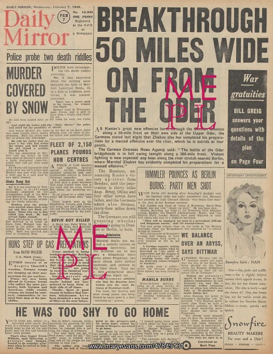 : Daily Mirror front page Red Army advance from the Oder : Daily Mirror front page Red Army advance from the Oder