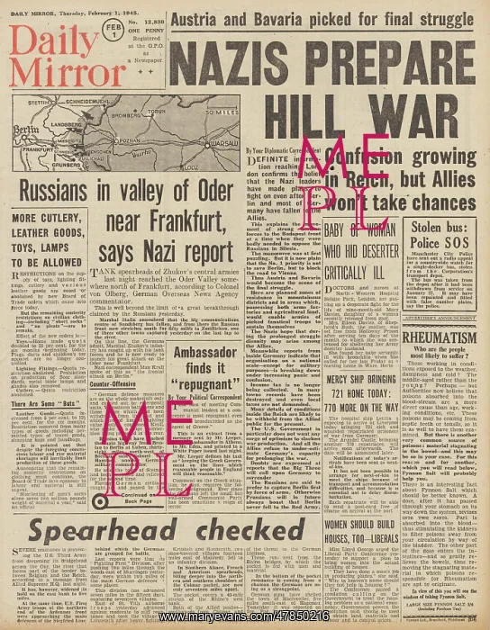 : Daily Mirror front page Red Army advance on Oder : Daily Mirror front page Red Army advance on Oder