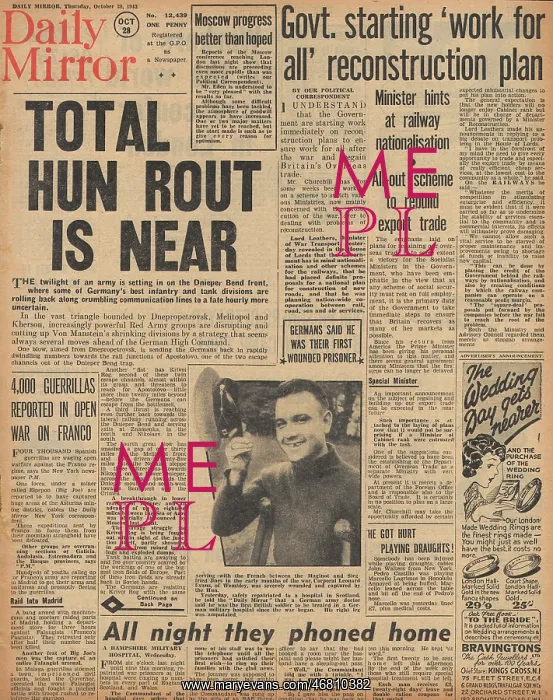 : Daily Mirror front page Red Army advances on Eastern Front : Daily Mirror front page Red Army advances on Eastern Front