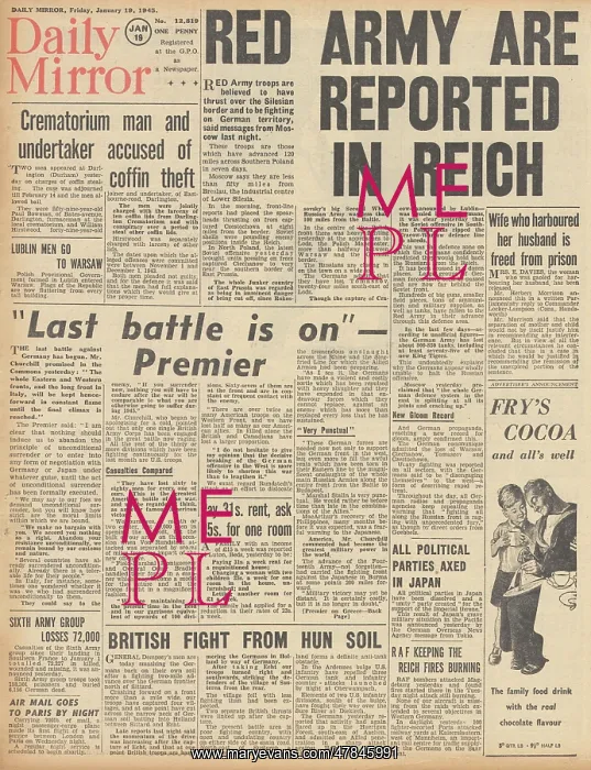 : Daily Mirror front page Red Army enter Germany : Daily Mirror front page Red Army enter Germany