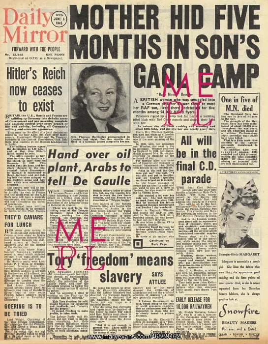 : Daily Mirror front page Third Reich ceases to exist : Daily Mirror front page Third Reich ceases to exist