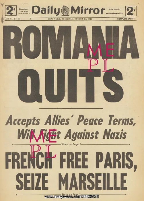 : Daily Mirror front page Romania surrender : Daily Mirror front page Romania surrender