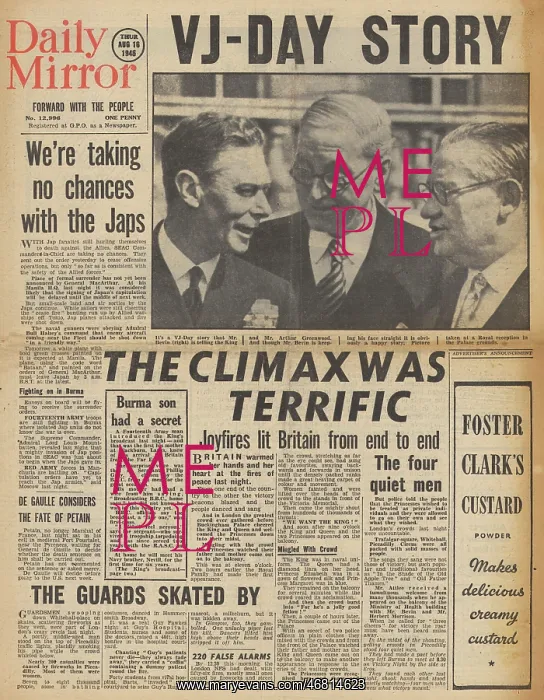 : Daily Mirror front page Surrender of Japan : Daily Mirror front page Surrender of Japan