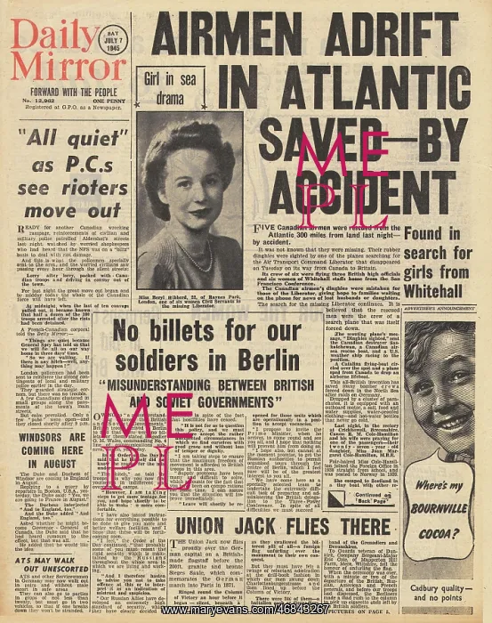 : Daily Mirror front page Survivors of missing Liberator found : Daily Mirror front page Survivors of missing Liberator found