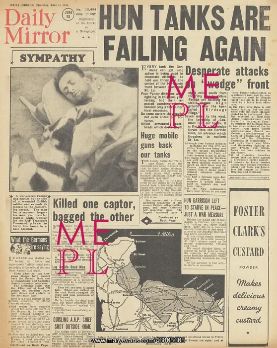 : Daily Mirror front page Tank battles of Normandy : Daily Mirror front page Tank battles of Normandy
