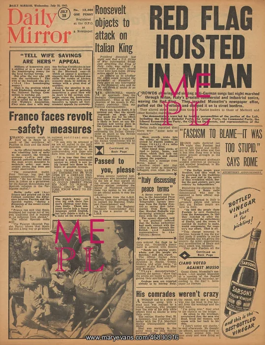 : Daily Mirror front page Unrest in Italy : Daily Mirror front page Unrest in Italy