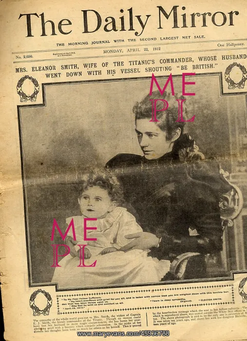  : Daily Mirror, Titanic disaster, widow of Captain Smith